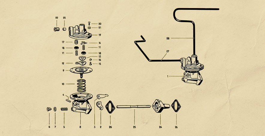Vintage VW Fuel Pump Exploded View Illustrations