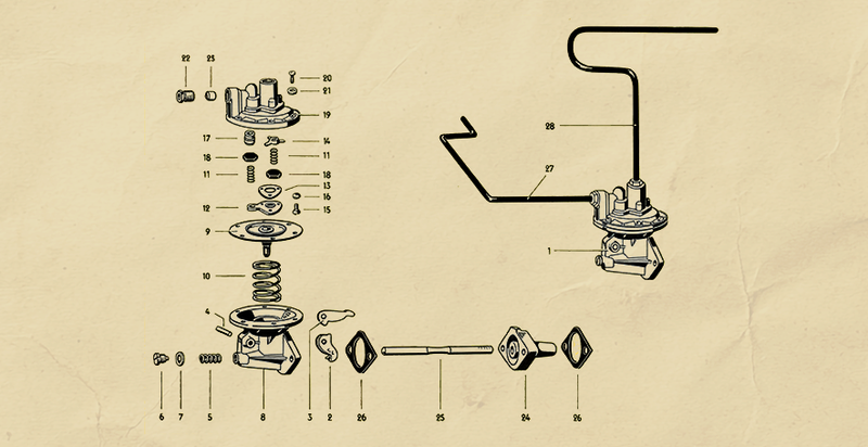 Vintage VW Fuel Pump Exploded View Illustrations