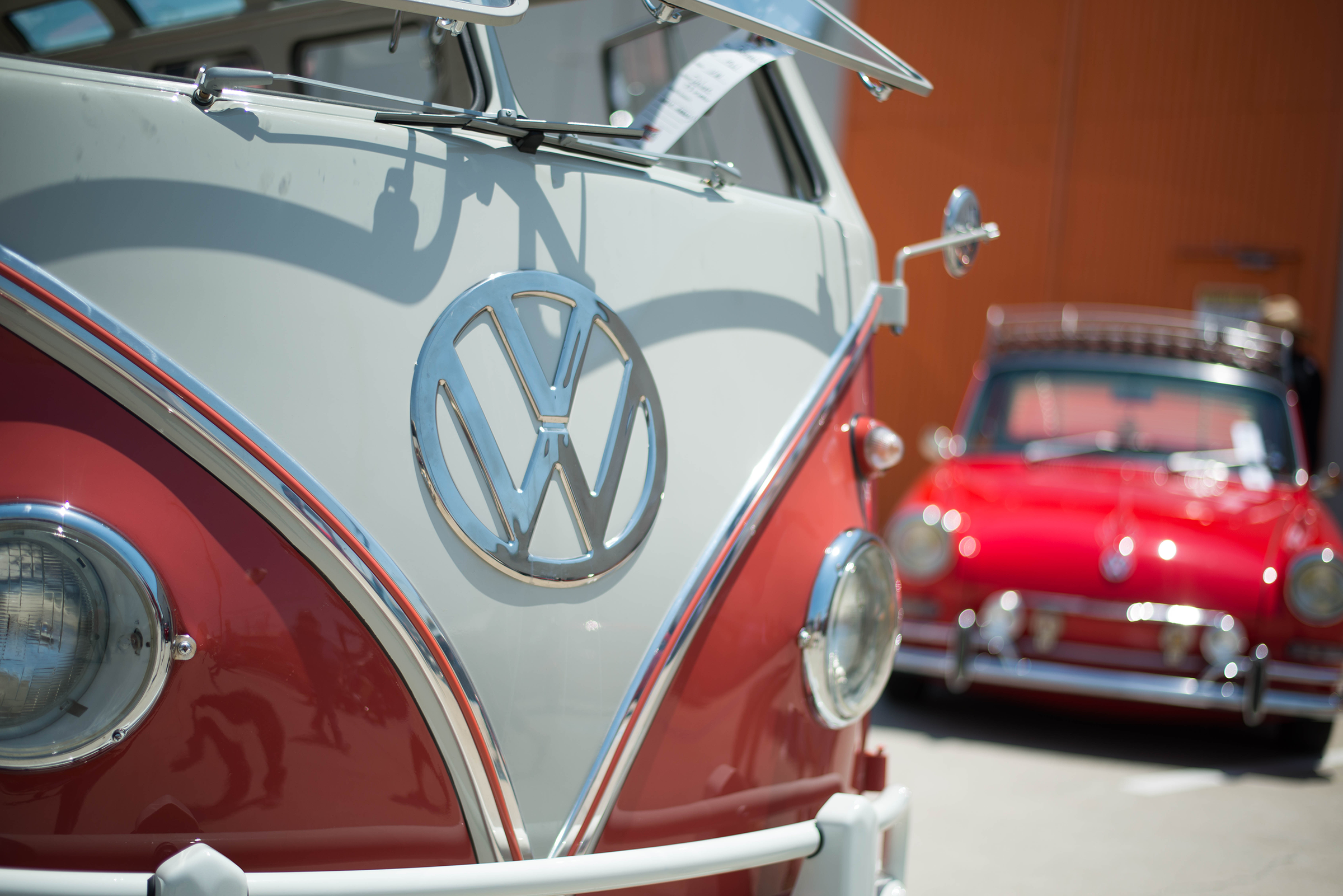 Red classic Volkswagen bus