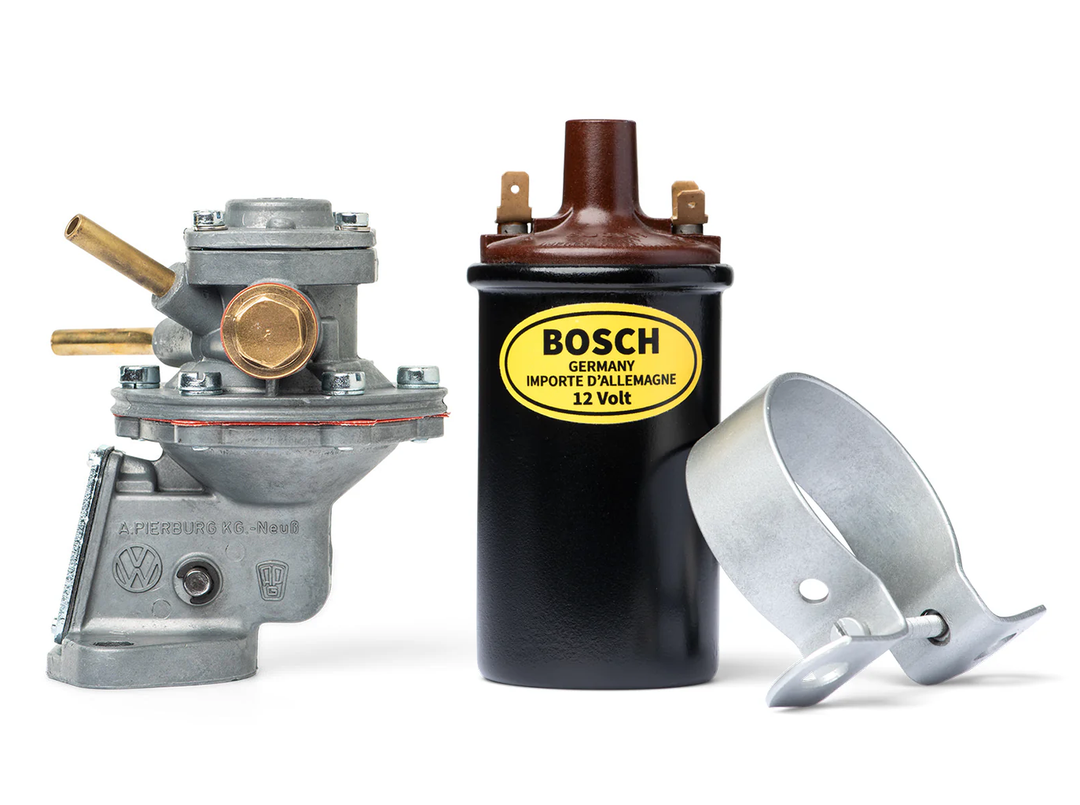 1300/1600 German Pierburg Fuel Pump + 12V Bosch Coil & Bracket Bundle — for classic Volkswagens
