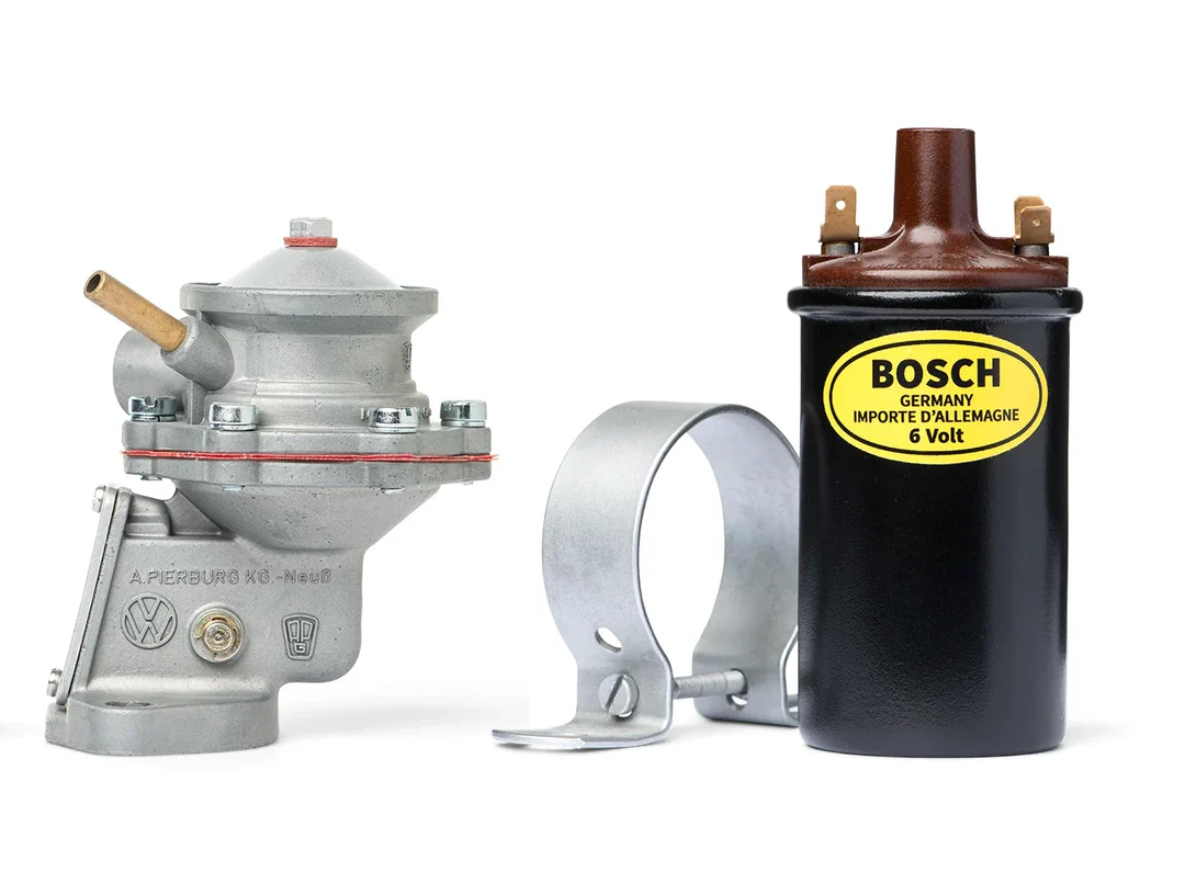 40 HP German Pierburg Fuel Pump + 6V Bosch Coil & Bracket Bundle — for classic Volkswagens